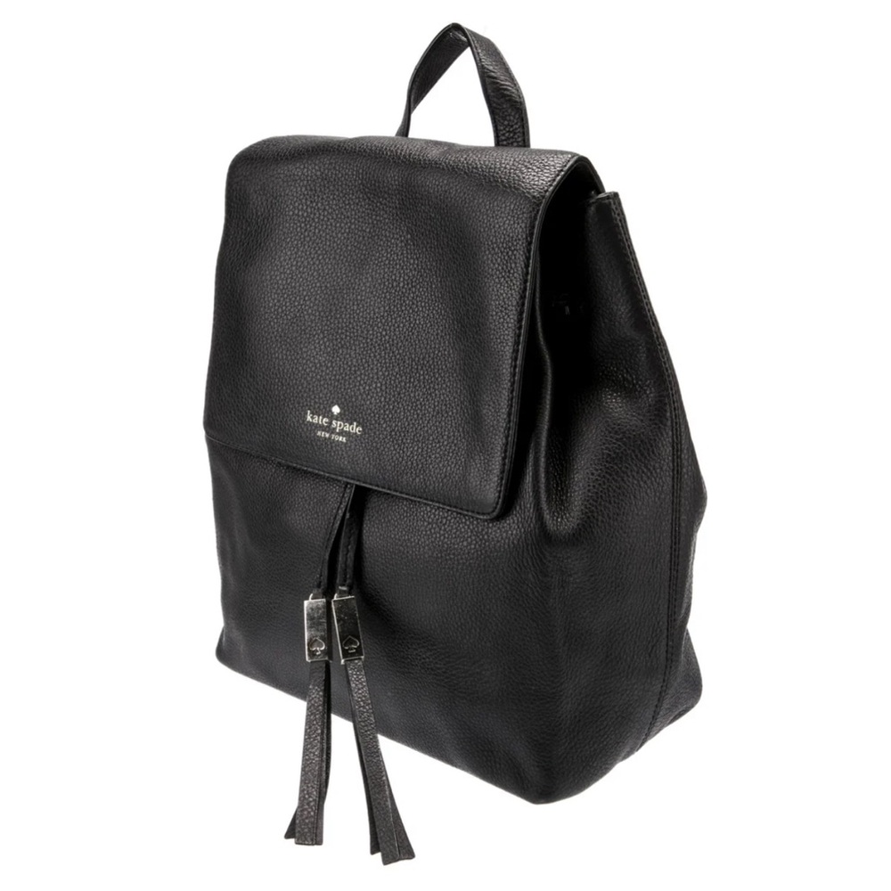 KATE SPADE New York Black Leather Backpack Purse Gold Hardware Logo Classic